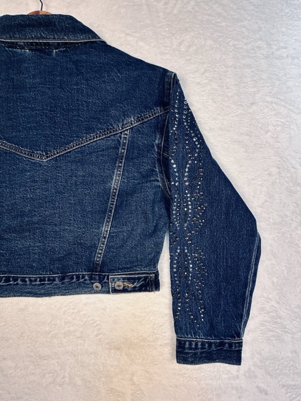 Levi's 90's Trucker Jacket Small Shrunken Rhinestone Denim Jacket D.Wash Western - Picture 6 of 13